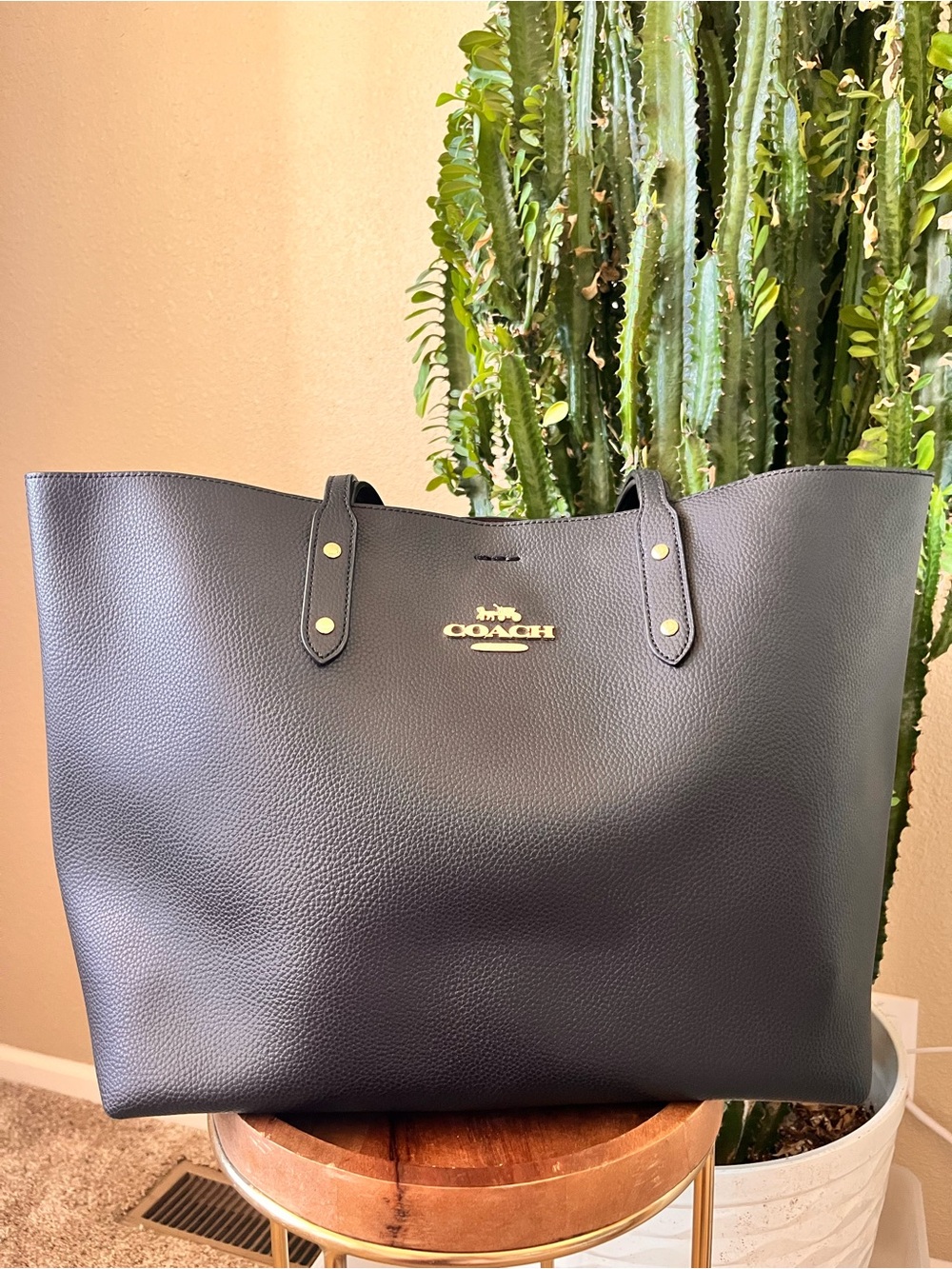 Coach Black Pebbled Leather Tote with Gold Hardware